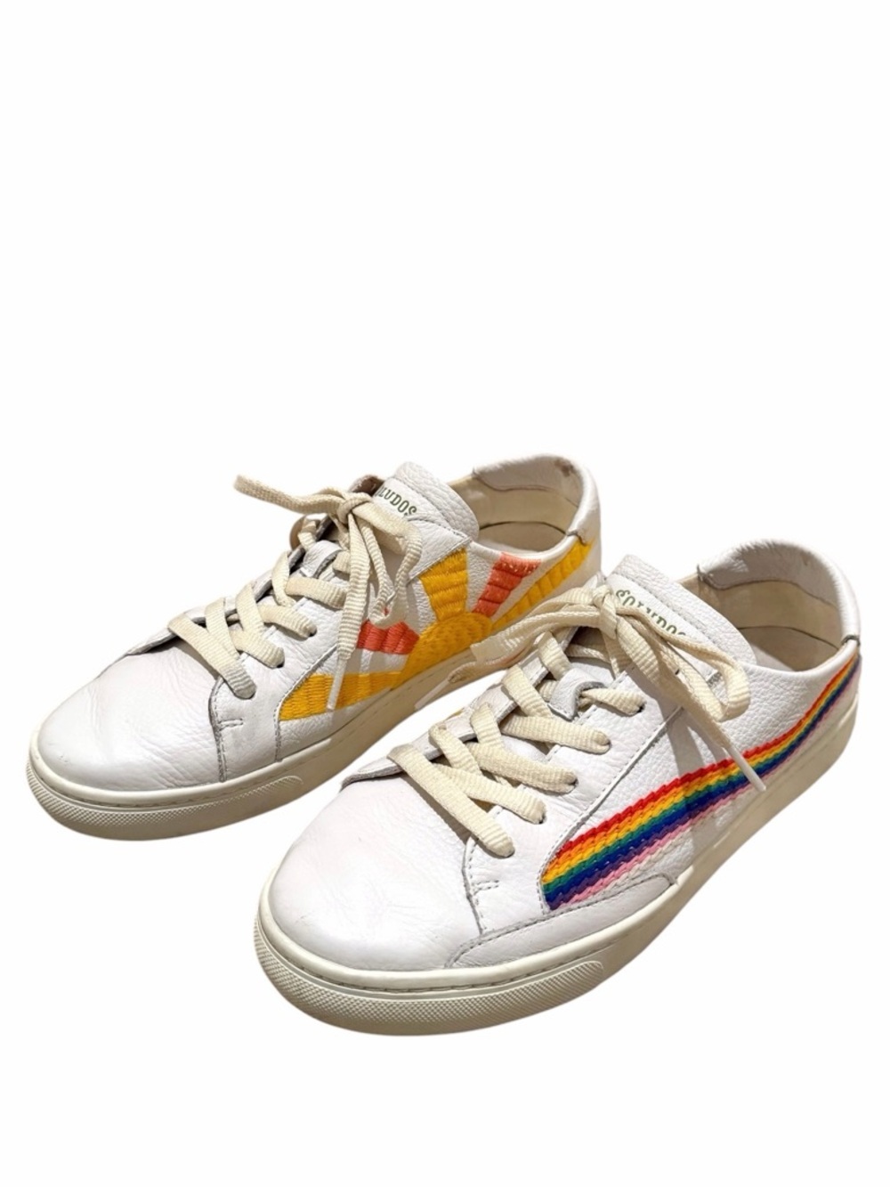 Soludos Ibiza Rainbow Wave Good Vibes Sneakers Embroidered White Size 9.5